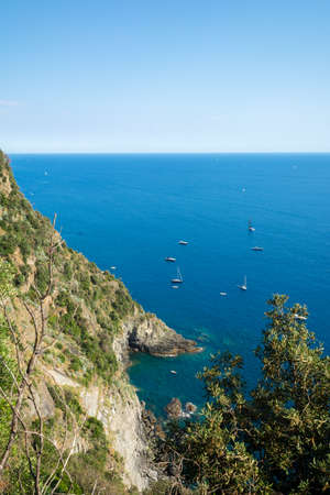 Vertical View of the Coastline on the Sea between Corniglia and Vernazza. Italy, National Park of...