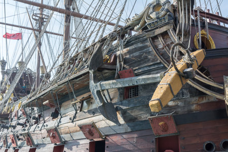 Close Up of the Anchor of an Ancient Pirate Galeon on Blur Backgroundのeditorial素材
