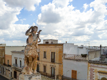 Aerial View of the St. John Baptist taken with Drone in the Town of Sava, near Taranto, in the South of Italy on Partially Cloudy Sky Backgroundの写真素材