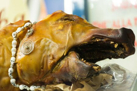 Close Up of Italian Traditional Food Called Porchetta Arrosto on Blur Backgroundの写真素材