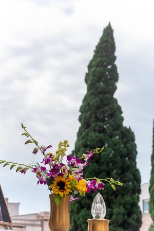 Fresh Flowers Deposed in the Day of Commemoration of the Dead on Blurred Backgroundの写真素材