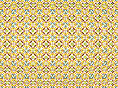 Abstract Colored Geometrical Seameless Pattern in Blue, Orange, Yellow and Green. Perfect for Plates, Dishes, Wrapping Paper and Sheetsの写真素材