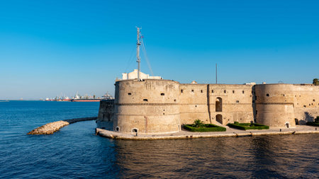 The Aragonese Castle in Taranto, in the South of Italy, on Blurred Backgroundのeditorial素材