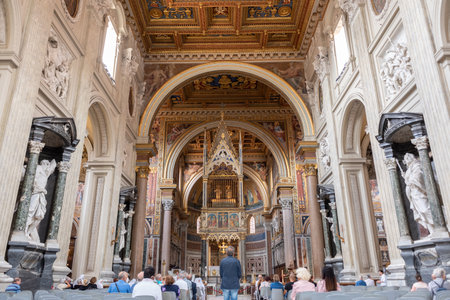 Rome, Italy - 17 September 2022 - The Internal View of the Basilic of Saint John in Laterano in Rome on Blurred Backgroundのeditorial素材