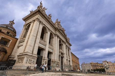 Rome, Italy - 17 September 2022 - Front View of the Basilic of Saint John in Laterano on Cloudy Sky Backgroundのeditorial素材