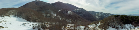 Panoramic view of the Carpathian mountains in winter.の写真素材