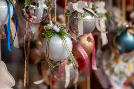 Christmas ornaments on the market in Vilnius, Lithuania.の写真素材