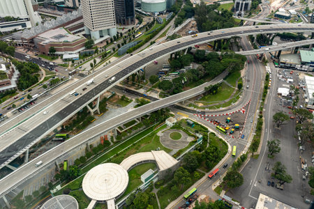 Wallpaper Panoramic View Of The City Of Singapore Taken By The Panoramic Wheel In A Cloudy Day On Blurred Backgroundの写真素材