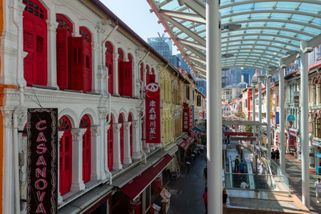 26 June 2024 - Singapore - Panoramic View Of The Main Entrance Of Chinatown District At The Morning on Blurred Backgroundの写真素材