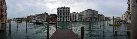 Panoramic View Of Canal Grande In The Middle Of Venice, In The North Of Italy On Blurred Backgroundの写真素材