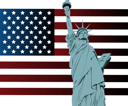 American flag and statue of libertyのイラスト素材