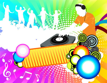 Color party DJ mixing and people dancingのイラスト素材