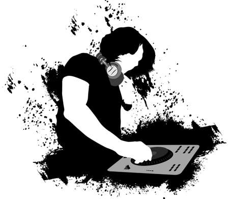 DJ mixing black and whiteのイラスト素材