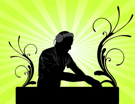 DJ mixing green backgroundのイラスト素材