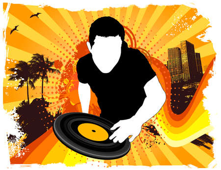 Summer beach party DJ mixingのイラスト素材