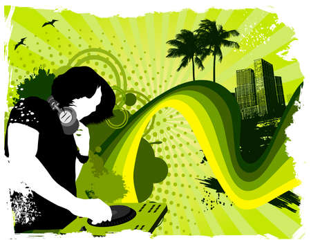 Urban green DJ illustration のイラスト素材