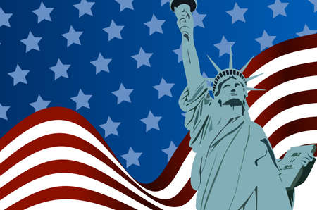 American Flag of liberty with Statue of Libertyのイラスト素材