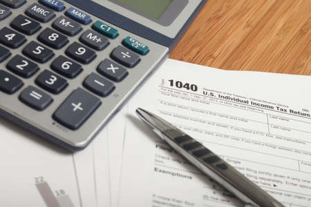 Close up U.S. taxes papersの写真素材