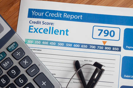 Credit report with score on a deskの写真素材