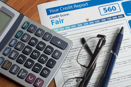 Credit report with score on a deskの写真素材