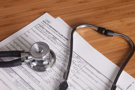 Claim form for a work injury on a desk topの写真素材