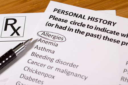 Health Evaluation Form with allergies checkの写真素材