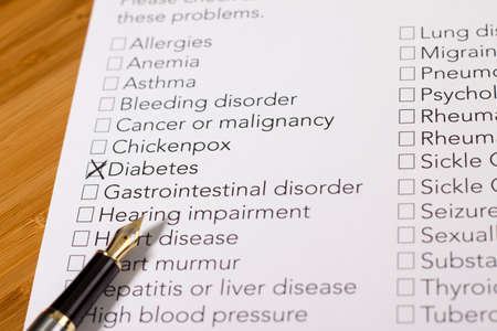 Health Evaluation Form with diabetes checkの写真素材
