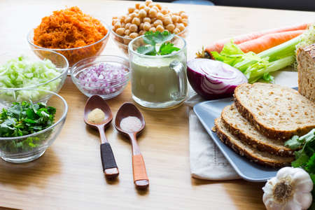 Chickpea Sandwiches with garlic sauceの写真素材