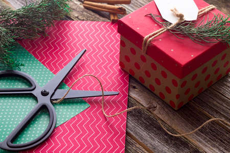 Simple DIY Wrapping Christmas gifts vintageの写真素材