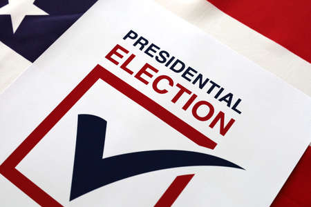 Presidential Election Concept - Presidential Election 2024 Written over Waving American Flagの写真素材