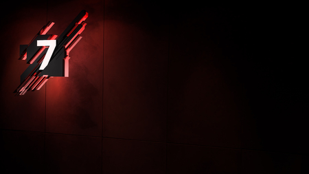 Layout Template Number 3D Motion Graphics Design Red Background Sevenの写真素材