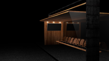 Bus or premium taxi stop at night with empty displayの写真素材