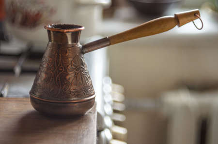 Old brass coffee still lifeの写真素材