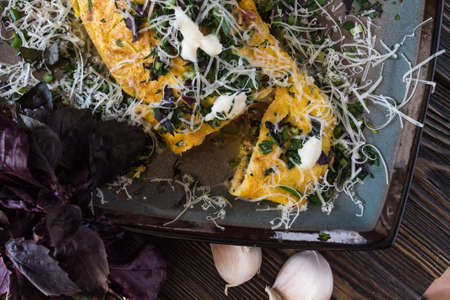 Omelet with herbs, Basil and Parmesan and garlic