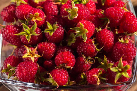 Juicy, appetizing, delicious raspberry closeup, postcard, backgroundの写真素材