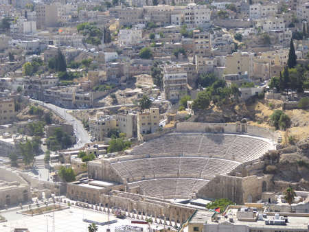 View of the city of Amman with Roman theaterの写真素材