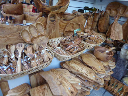 Olive wood crafts, Athens, Greeceのeditorial素材
