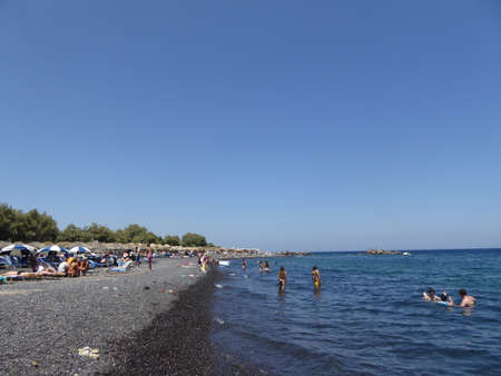 Kamari Beach in Santorini, Greeceのeditorial素材