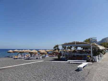 Kamari beach in Santorini, Greeceのeditorial素材