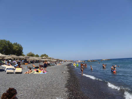 Kamari beach in Santorini, Greeceのeditorial素材