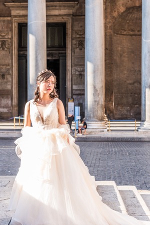 Rome, Italy - July 17, 2019: Young wedding by the Pantheon in Rome, Italy. Beautiful young wedding couple by the Pantheon in Rome, Italyのeditorial素材