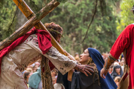 Claromeco, Buenos Aires, Argentina - March 26, 2016: Live representation of the Via Crucis in Claromeco, Buenos Aires, Argentinaのeditorial素材
