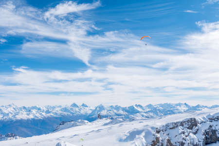 Winter day on the Glacier De Diablerets at 3000 meters above sea level in Switzerlandの写真素材