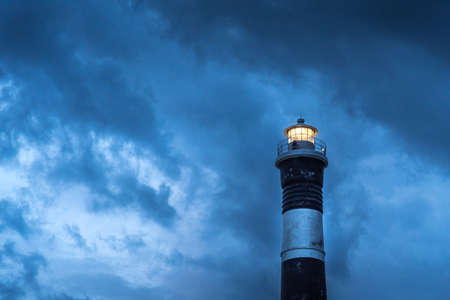 Lighthouse at blue hour in Claromeco, Buenos Aires , Argentina. Horizontalの写真素材