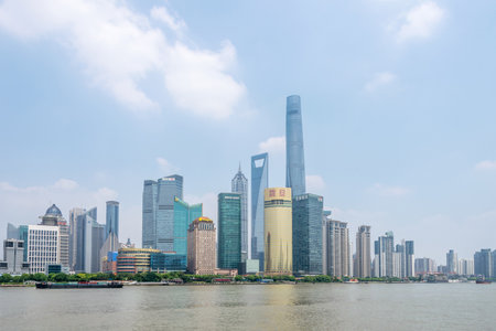 Shanghai, China - July 27, 2018: Pudong is the new part of Shanghai, across the Huangpu River from...