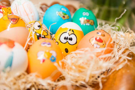 closeup of handmade Easter eggs.