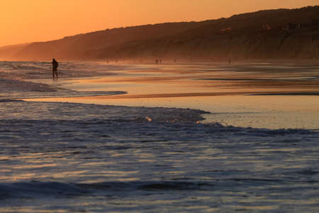 Spectacular sunset over the Atlantic Ocean (MatalascaÃ±as Beach, Spain)の写真素材