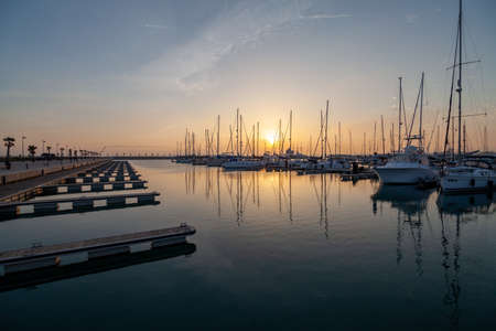 Sunset at the marina in La Linea de la Concepcion, Spain.の写真素材