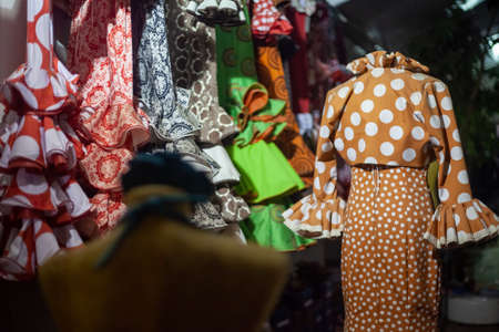 Spanish typical clothes for sale in a clothing store. Selective focus.の写真素材