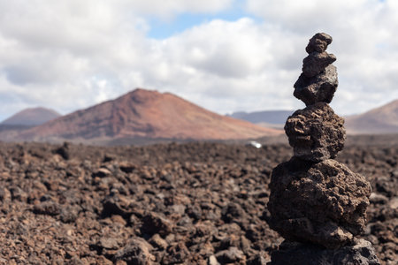 Conceptual image of black volcanic stones in Lanzarote, Canary Islandsの写真素材